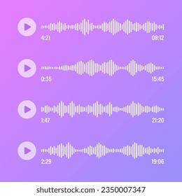 Voice, audio message, transparent speech bubbles. SMS text frame. Social media chat or messaging app conversation. Voice assistant, recorder. Sound wave pattern. Vector illustration