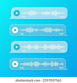 Voice, audio message, transparent speech bubbles. SMS text frame. Social media chat or messaging app conversation. Voice assistant, recorder. Sound wave pattern. Vector illustration