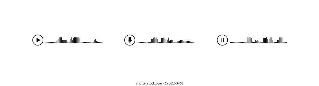 Voice audio message vector smartphone app interface design, flat wave flat soundwave set, waveform speech collection illustration.