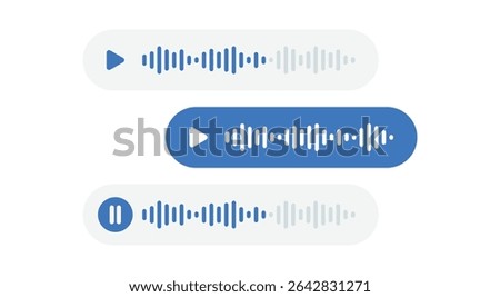 Voice and audio messages Voice messaging. Spectrum noise and pause button Record music player Mobile app sound wave Message voice recorde