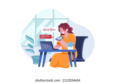 Voice Authentication Security Illustration Concept. Flat Illustration Isolated On White Background.