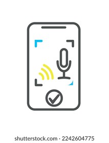 Voice authorization colorful icon. Sound waves with microphone, modern technology and digital world. Security of personal data online. Graphic element for website. Cartoon flat vector illustration