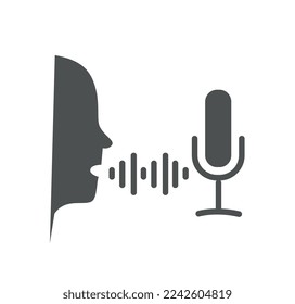 Icono de línea de autorización de voz. Verificación y autenticación, ondas de sonido y micrófono. Acceso a cuenta o perfil, protección de la privacidad y concepto de seguridad. Dibujo vectorial plano de dibujos animados