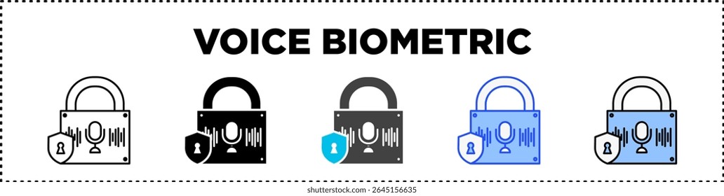 Línea y glifo biométricos del paquete del icono de la voz