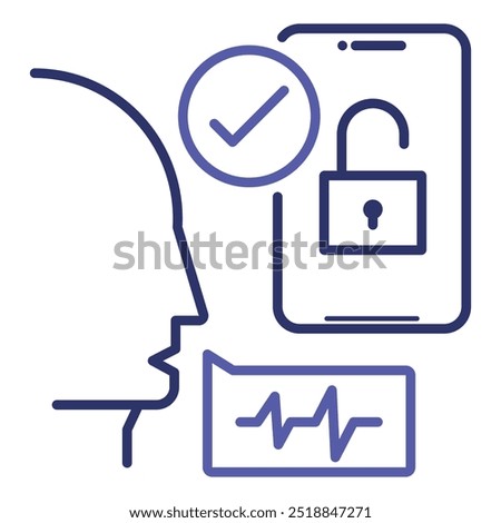 Voice Biometrics. Icon for security technology utilizing unique voice patterns for identity verification