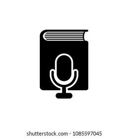 Voice Book through Microphone. Flat Vector Icon. Simple black symbol on white background