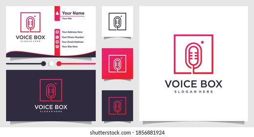 Voice Box Logo With Modern Line Art Style And Business Card Design Premium Vector