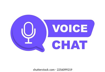 Voice chat logo. Voice message icon. Voice message with sound wave and microphone for chat. Voice messaging correspondence. Dialogue symbol.