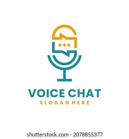 Voice chat logo vector with microphone and bubble chat symbol combination.