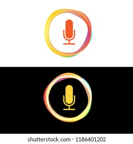 Voice circle waves with microphone sign isolated on white and black background