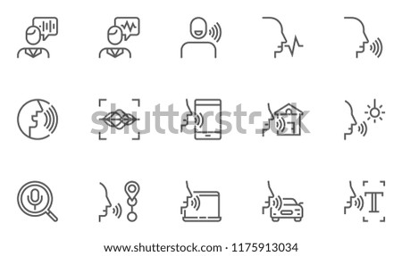 Voice Command Control, Voice Recognition Vector Line Icons Set. Text Input, Voice Search, Control Of Smart Home. Editable Stroke. 48x48 Pixel Perfect.