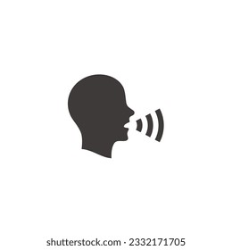 Voice command control sound waves head silhouette speaking logo design icon