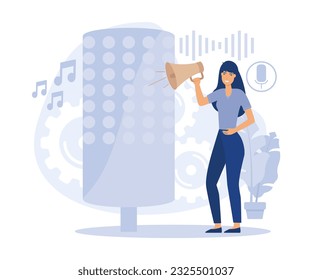  Voice command device application, virtual assistant technology, Voice control, flat vector modern illustration