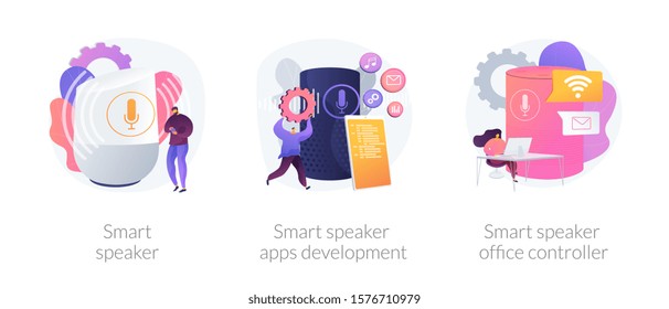 Voice command device icons set. Wireless virtual assistant. Smart speaker, smart speaker apps development, smart speaker office controller metaphors. Vector isolated concept metaphor illustrations