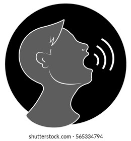 Voice command gray symbol with sound waves on a black background.