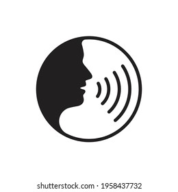 Voice command icon with sound waves, Speaking icon, talking with open mouth. vector illustration