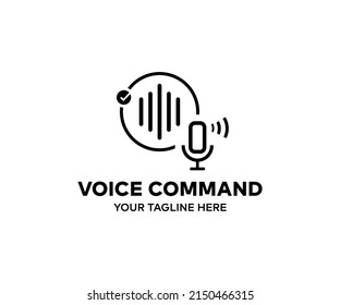 Voice command logo design. Voice assistant concept. Sound wave. Microphone voice control technology, voice and sound recognition vector design and illustration.