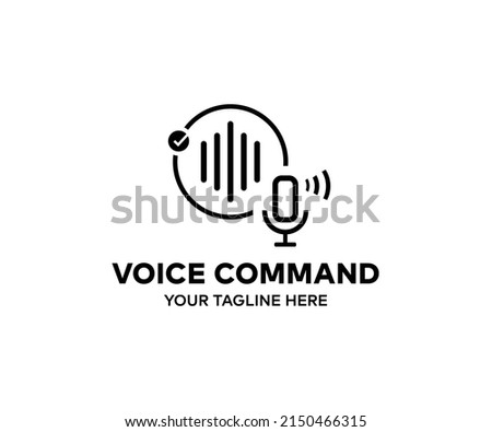 Voice command logo design. Voice assistant concept. Sound wave. Microphone voice control technology, voice and sound recognition vector design and illustration.