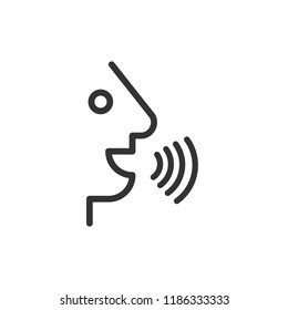 Voice command with sound waves icon in flat style. Speak control vector illustration on white isolated background. Speaker people business concept.