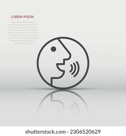 Voice command with sound waves icon in flat style. Speak control vector illustration on white isolated background. Speaker people business concept.