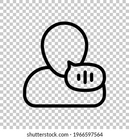 Voice command, speaking person, simple icon. Black editable linear symbol on transparent background