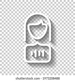 Voice command, speaking person, simple icon. White linear icon with editable stroke and shadow on transparent background