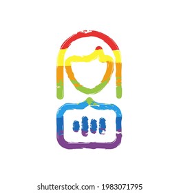 Voice command, speaking person, simple icon. Drawing sign with LGBT style, seven colors of rainbow (red, orange, yellow, green, blue, indigo, violet