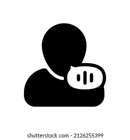 Comando de voz, persona que habla, icono simple. Icono negro sobre fondo blanco