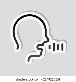 Voice command, speaking person, simple icon. Linear sticker, white border and simple shadow on gray background