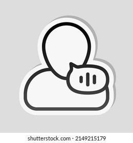 Comando de voz, persona que habla, icono simple. Etiqueta lineal, borde blanco y sombra simple sobre fondo gris