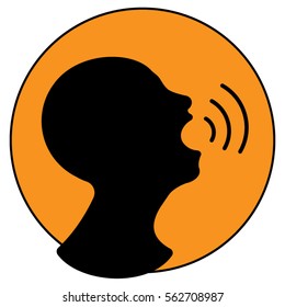 Voice command symbol with sound waves on an orange background.