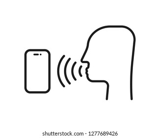 voice command with thin line head. stroke flat style trendy modern logotype graphic line art design art isolated on white background. concept of girl or boy singing or speaking and control technology