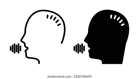 voice command vector icon set. talk or speech head logo. ai assistant person face symbol. speaker audio sound human head icon set.