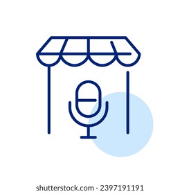 Voice commerce. Microphone mobile phone store. Pixel perfect icon