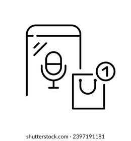 Voice commerce. Online shopping using phone app. Pixel perfect, editable stroke