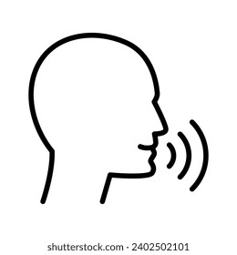 Voice concept. Human face with sound waves outline icon isolated on white background flat vector illustration.