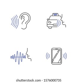 Voice control apps linear icons set. Mobile voice commands. Sound recorder. Innovative wireless technology. Thin line contour symbols. Isolated vector outline illustrations. Editable stroke