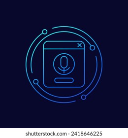 voice control and audio recognition icon, linear vector