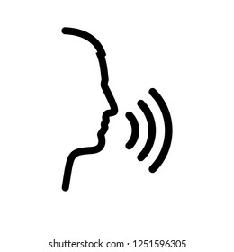 Voice control. Black icon speech recognition. Silhouette voice recognizer. Person talking. Audio assistance system. Vector illustration flat design. Isolated on white background.