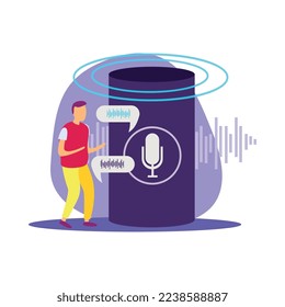 Voice control functions flat composition with human character using devices for web communication smart home management vector illustration