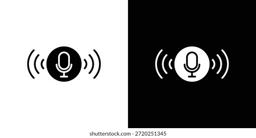 Icono de control de voz pictograma plano negro. Para gráficos y Diseño web.