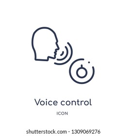 voice control icon from smart house outline collection. Thin line voice control icon isolated on white background.