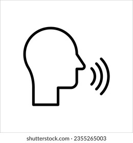 Icono de control de voz. Icono de reconocimiento de habla o charla, comandante de sonido o cabeza de dictador de voz, ilustración vectorial sobre fondo blanco