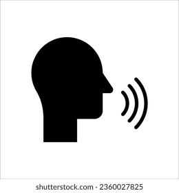 Icono de control de voz. Icono de reconocimiento de habla o charla, comandante de sonido o cabeza de dictador de voz, ilustración vectorial sobre fondo blanco