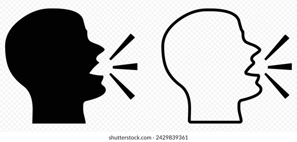 Icono de control de voz. Icono de reconocimiento de voz o conversación, comandante de sonido o cabeza de dictador de voz, ilustración vectorial sobre fondo blanco