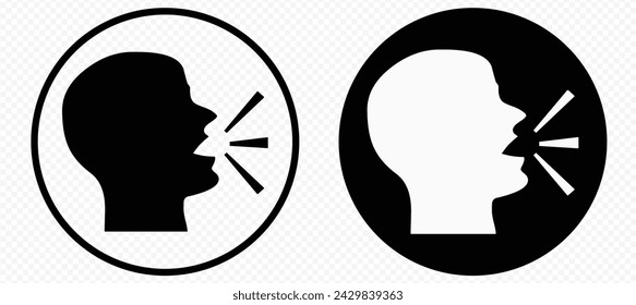 Voice control icon. Speak or talk recognition icon, sound commander or speech dictator head, vector illustration on white background