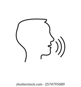 Voice control icon. Speak or talk recognition linear icon, speaking and talking command, sound commander or speech dictator head, vector illustration