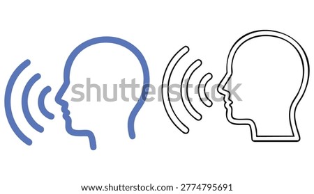 Voice control icon. Speak or talk recognition linear icon, speaking and talking command, sound commander or speech dictator head, vector.