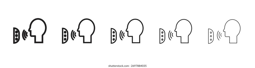 Voice control icon symbols set. Editable stroke collection.