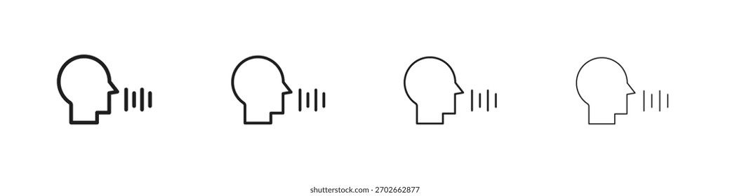 Symbol für Sprachsteuerung. Dünnes, helles Design im regulären und kühlen Stil, einzeln auf weißem Hintergrund